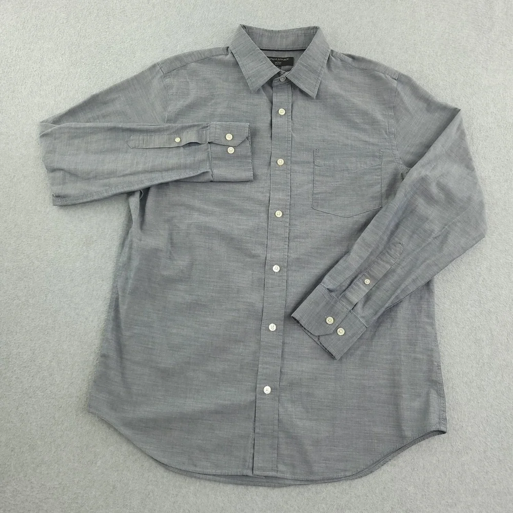 Banana Republic Dress Shirt Mens 16.5 34/35 Gray Slim Fit Long Sleeve Non Iron